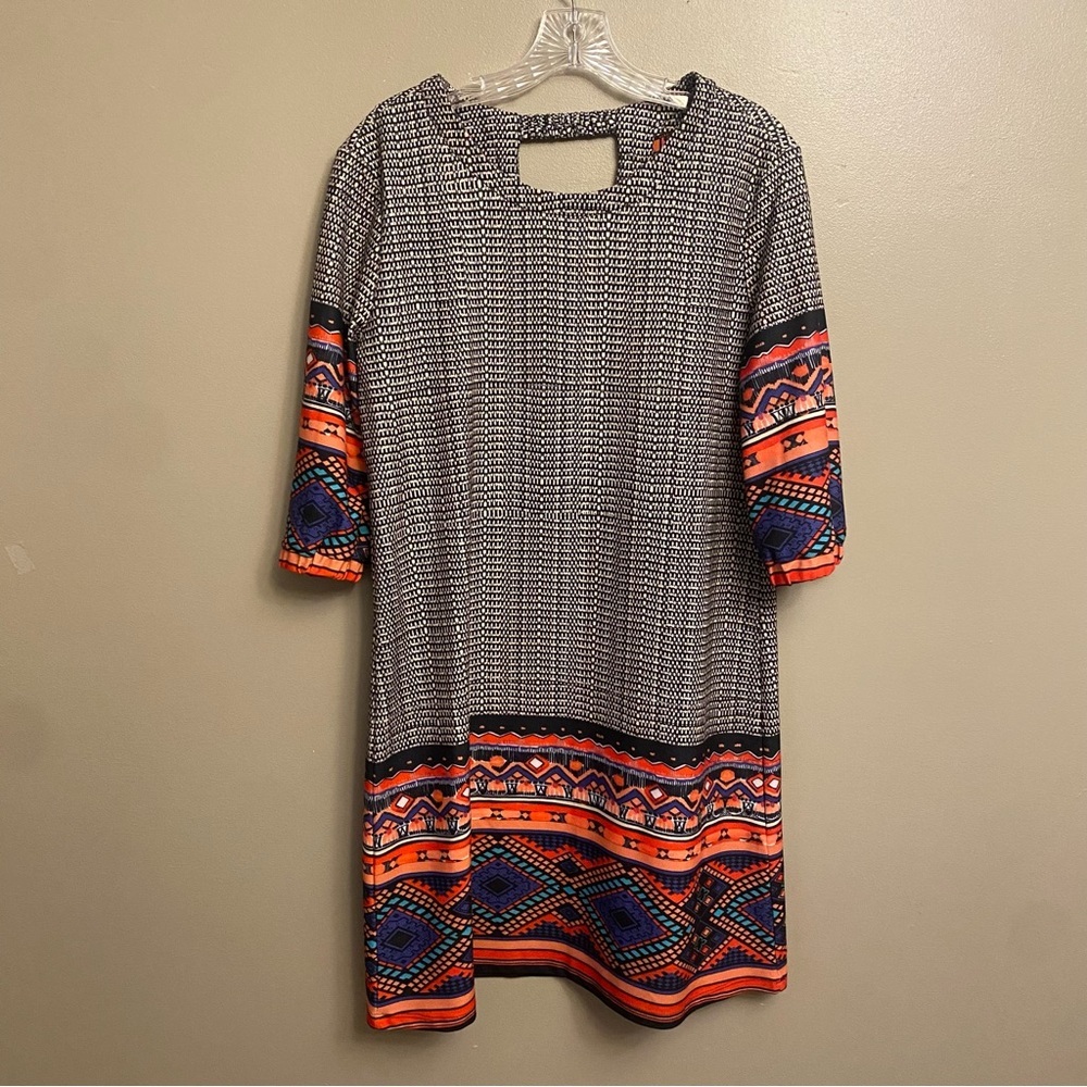 Chic Geometric Patterned Dress - Black and Orange